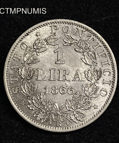 ,MONNAIE,VATICAN,1,LIRE,ARGENT,PIE,IX,1866,R,ROME,