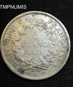 ,MONNAIE,5,FRANCS,ARGENT,HERCULE,1871,K,BORDEAUX,